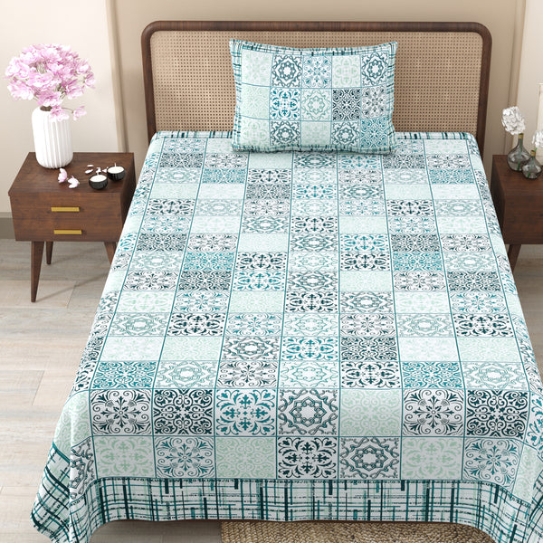 Pure Cotton Block Print Jaipuri Bedsheet - Single Bedsheet - 63*90 inches -Floral Mosaic