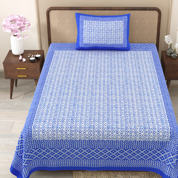 Pure Cotton Block Print Jaipuri Bedsheet - Single Bedsheet - 63*90 inches -Scarlet Grid