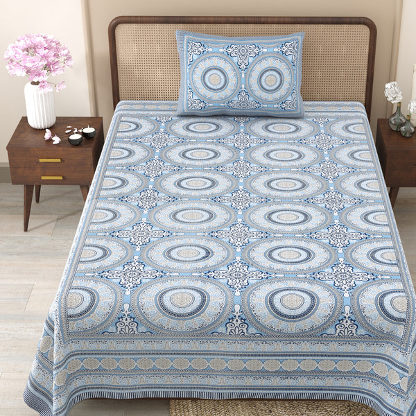 Pure Cotton Block Print Jaipuri Bedsheet - Single Bedsheet - 63*90 inches -Floral Medallion