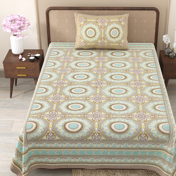 Pure Cotton Block Print Jaipuri Bedsheet - Single Bedsheet - 63*90 inches -Floral Medallion