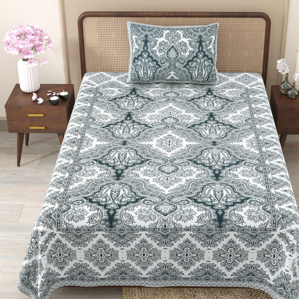 Pure Cotton Block Print Jaipuri Bedsheet - Single Bedsheet - 63*90 inches -Geometric Paisley