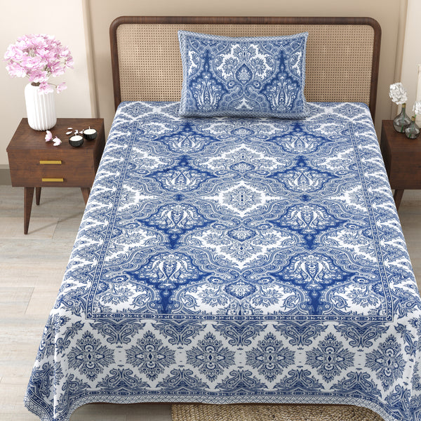 Pure Cotton Block Print Jaipuri Bedsheet - Single Bedsheet - 63*90 inches -Geometric Paisley