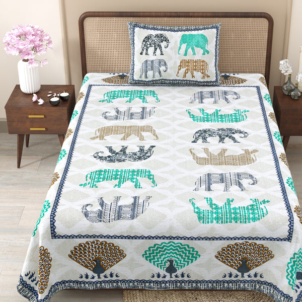 Pure Cotton Block Print Jaipuri Bedsheet - Single Bedsheet - 63*90 inches - Fauna Print