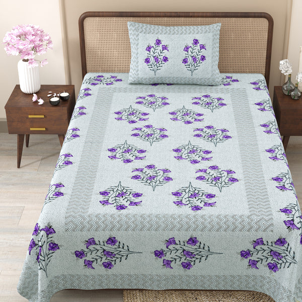 Pure Cotton Block Print Jaipuri Bedsheet - Single Bedsheet - 63*90 inches - Rustic Florals