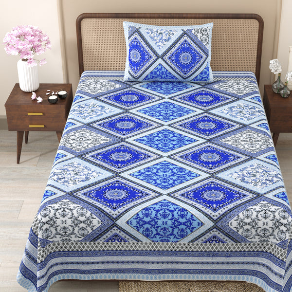 Pure Cotton Block Print Jaipuri Bedsheet - Single Bedsheet - 63*90 inches - Autumn Art