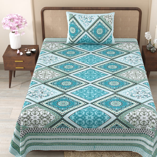 Pure Cotton Block Print Jaipuri Bedsheet - Single Bedsheet - 63*90 inches - Autumn Art