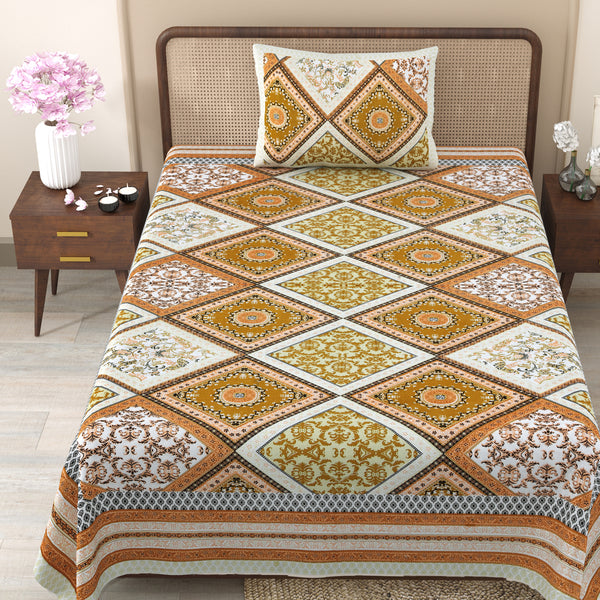 Pure Cotton Block Print Jaipuri Bedsheet - Single Bedsheet - 63*90 inches - Autumn Art