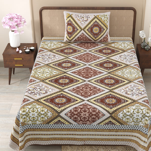 Pure Cotton Block Print Jaipuri Bedsheet - Single Bedsheet - 63*90 inches - Autumn Art