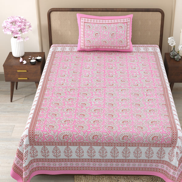 Pure Cotton Block Print Jaipuri Bedsheet - Single Bedsheet - 63*90 inches - Classic Floral