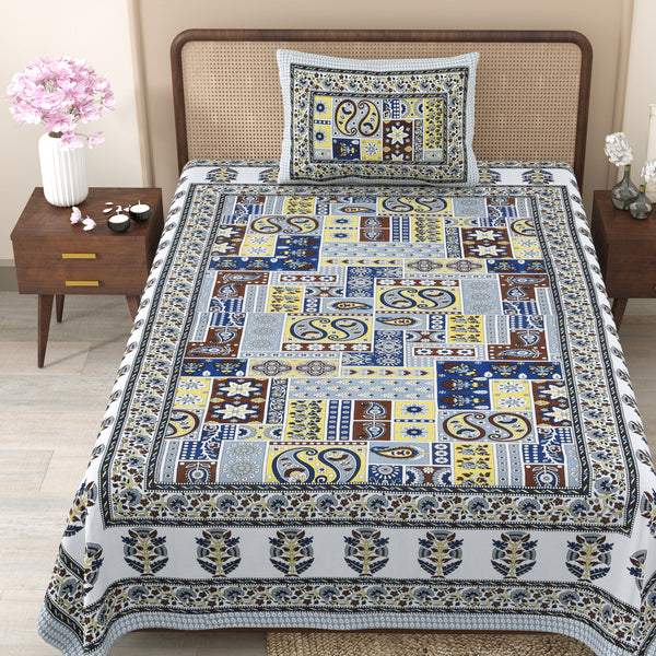 Pure Cotton Block Print Jaipuri Bedsheet - Single Bedsheet - 63*90 inches - Earthy Floral