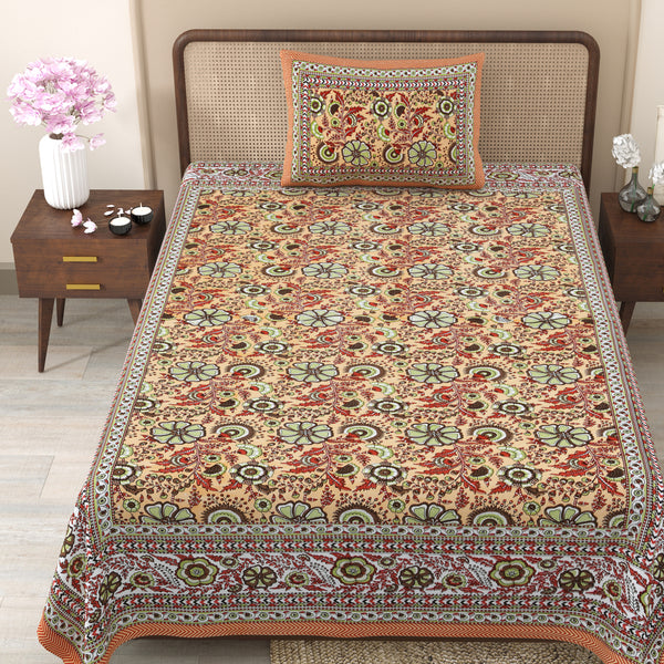 Pure Cotton Block Print Jaipuri Bedsheet - Single Bedsheet - 63*90 inches - Regal Floral