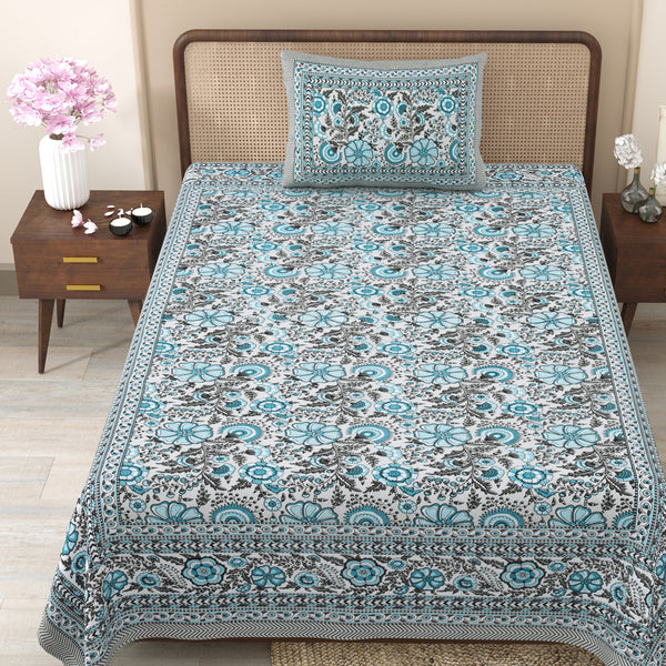 Pure Cotton Block Print Jaipuri Bedsheet - Single Bedsheet - 63*90 inches - Regal Floral