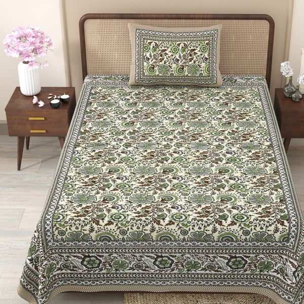 Pure Cotton Block Print Jaipuri Bedsheet - Single Bedsheet - 63*90 inches - Regal Floral