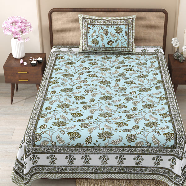 Pure Cotton Block Print Jaipuri Bedsheet - Single Bedsheet - 63*90 inches - Urban Bloom