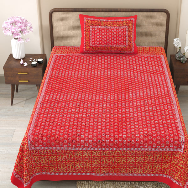 Pure Cotton Block Print Jaipuri Bedsheet - Single Bedsheet - 63*90 inches - Antique Forest