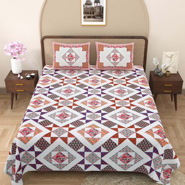 Pure Cotton Block Print Jaipuri Bedsheet - King Size 100*108 inches - Vibrant Mosaic