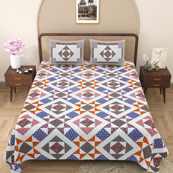 Pure Cotton Block Print Jaipuri Bedsheet - King Size 100*108 inches - Vibrant Mosaic