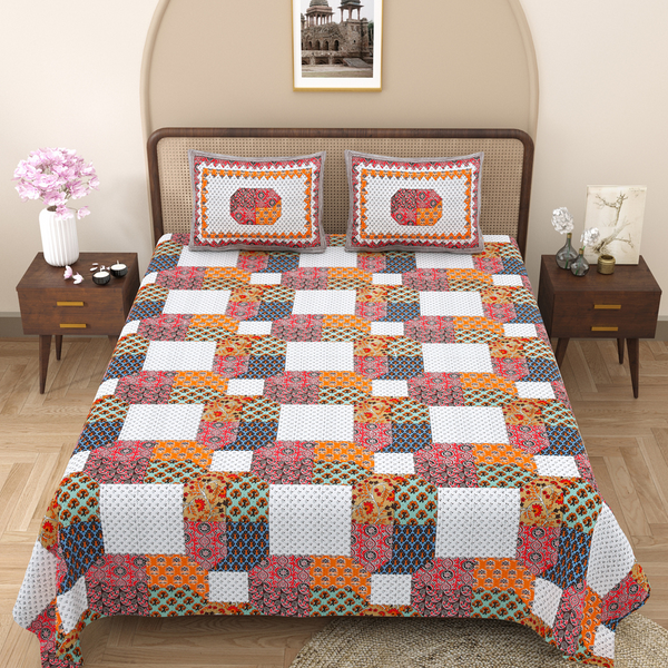 Pure Cotton Block Print Jaipuri Bedsheet - King Size 100*108 inches - Mosaic Medley